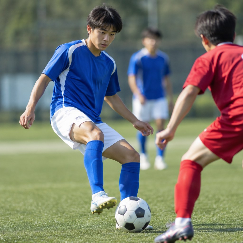 半身で相手と空間を確認して受ける高校生選手