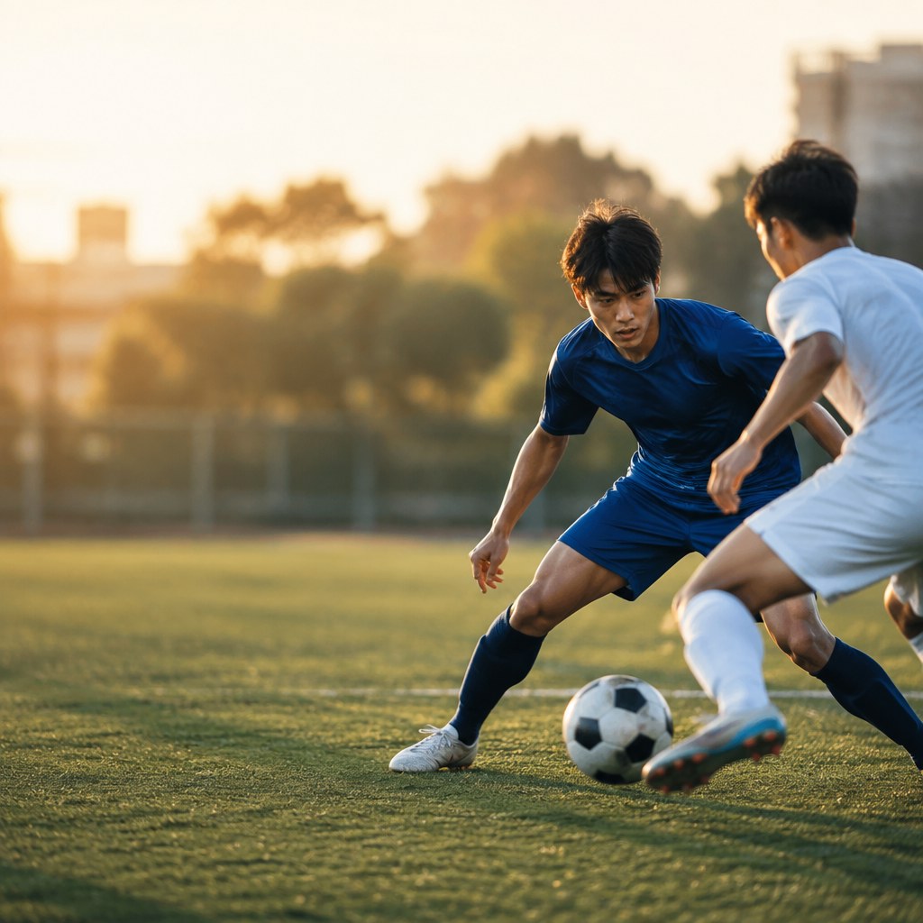 サッカーの守備で身体を入れる角度とタイミングの解説画像