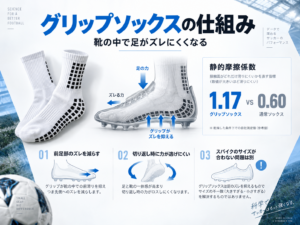 グリップソックスの仕組みと足のズレを減らす効果の図解