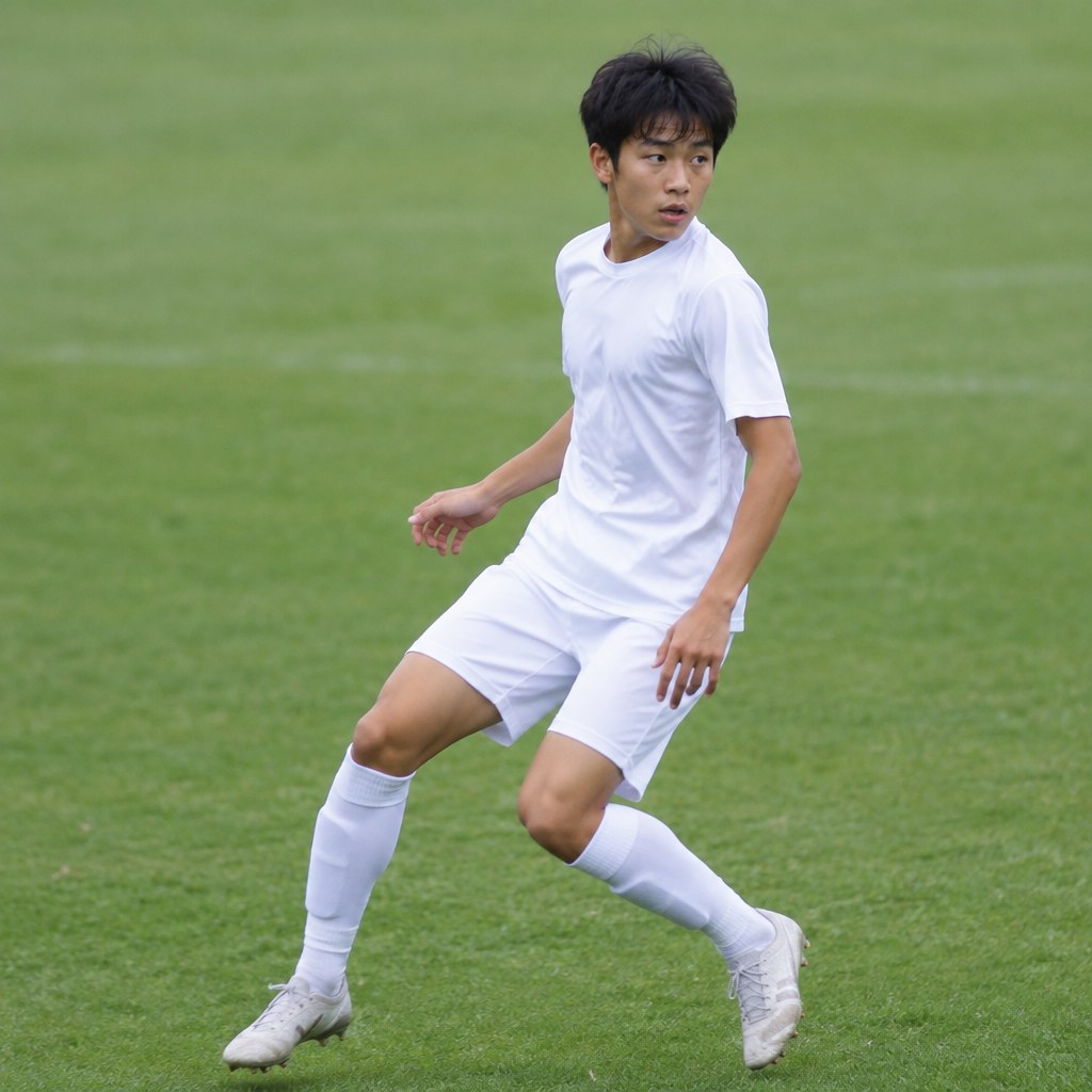 サッカーのターン：周囲の相手を確認しながらボールを受ける角度を作る中盤の選手