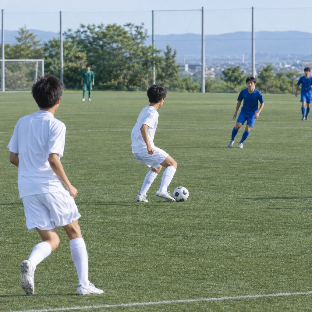 クロスの上げ方:パスをつなぎながら前方への配球を準備するサッカー選手