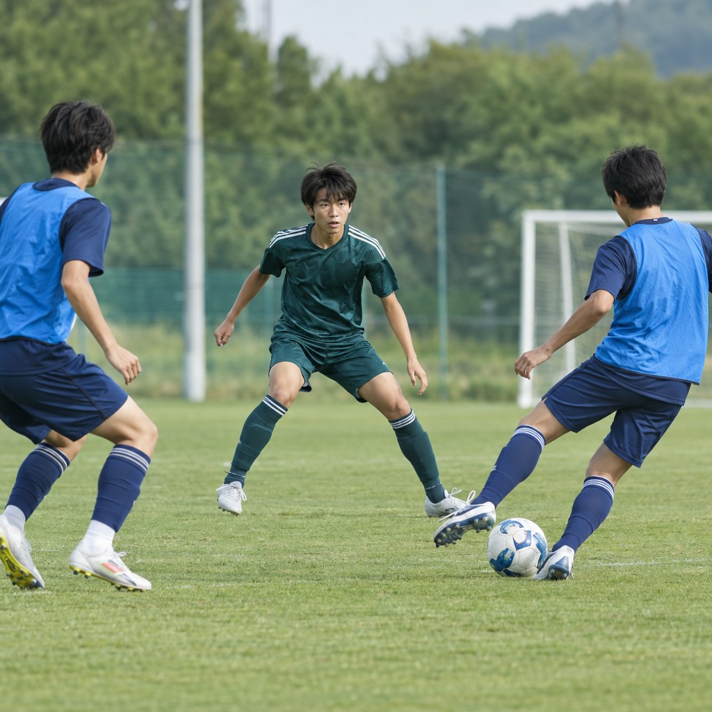 サッカーの予測を使ってパスの通り道へ準備する守備者
