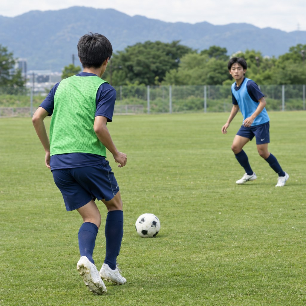 前後に位置を変えて味方を助ける選手