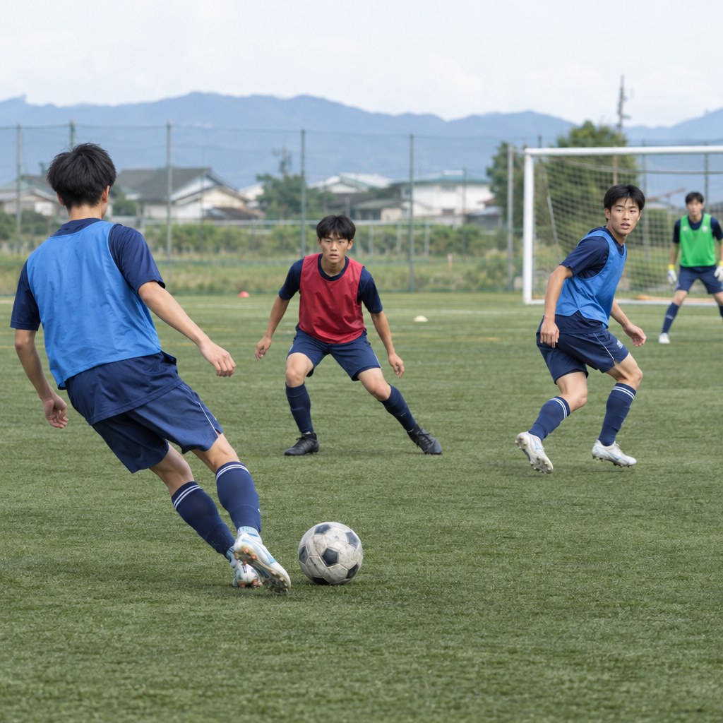 パスコースの作り方を練習し守備者の横へ動く選手