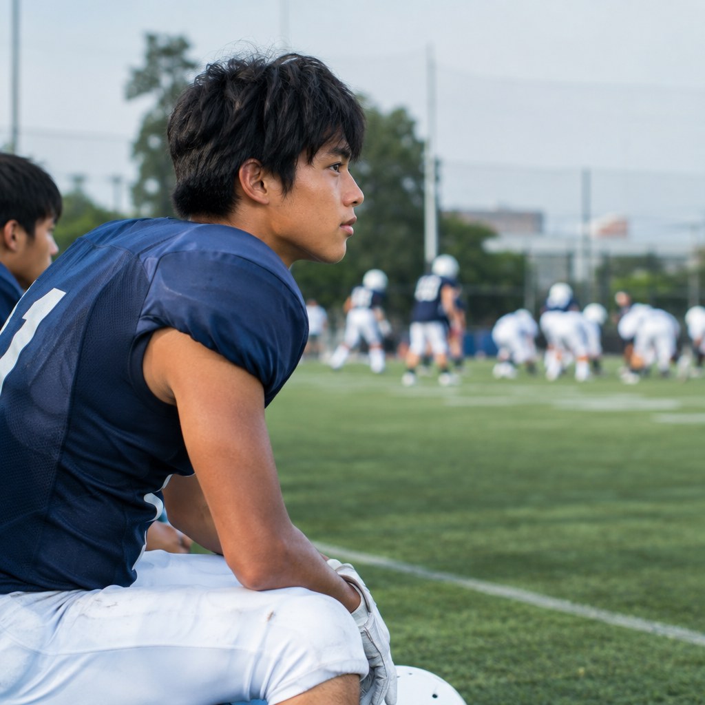 試合に出られずベンチから試合を見るサッカー選手