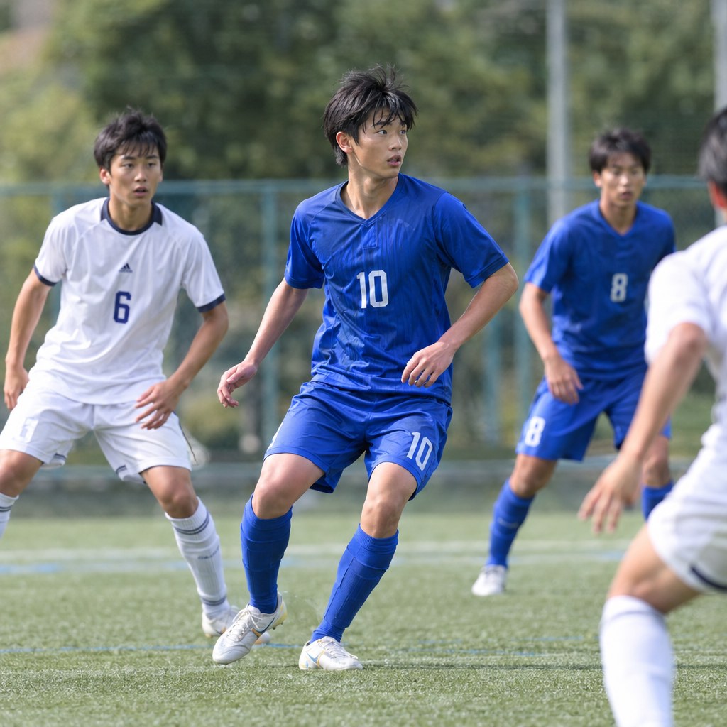パスを受ける前に周囲を確認するサッカー選手