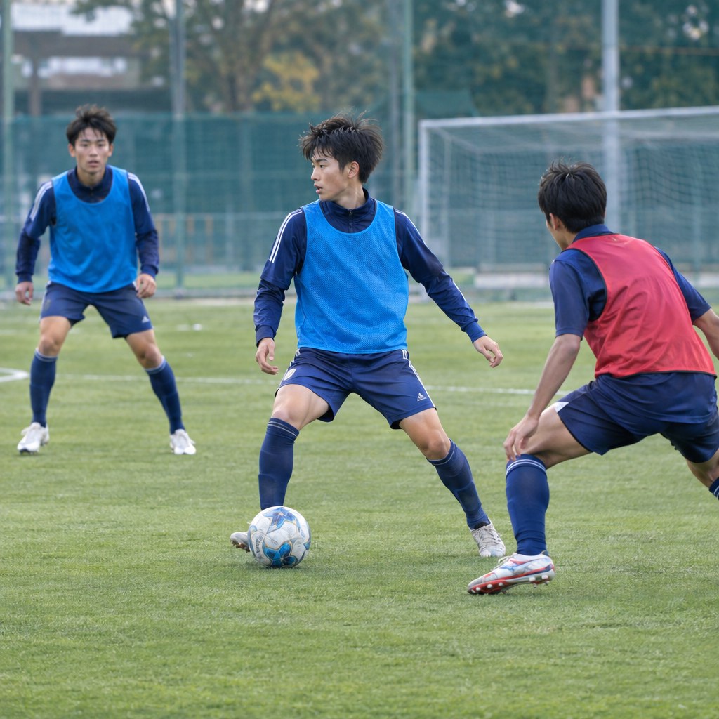 複数の選択肢を持ってボールを受けるサッカー選手