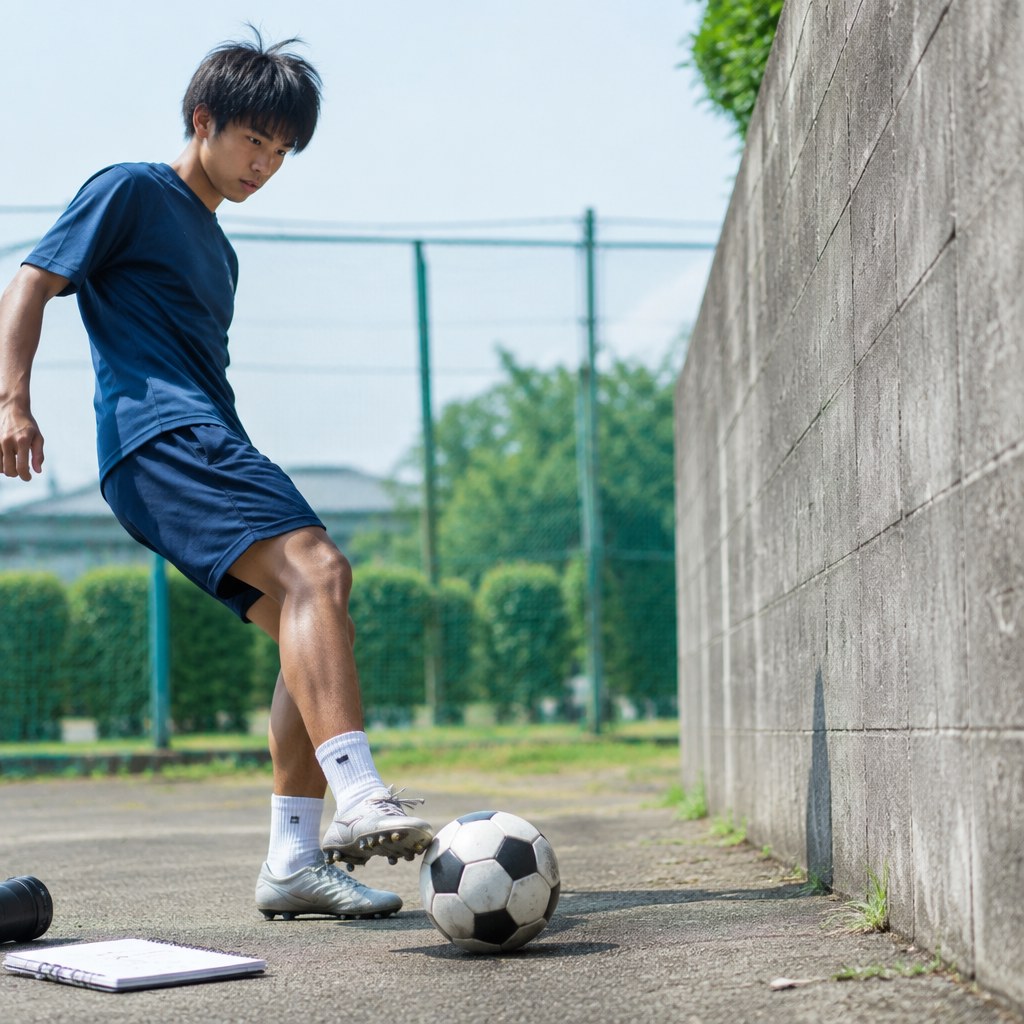 目的を決めて自主練に取り組むサッカー選手
