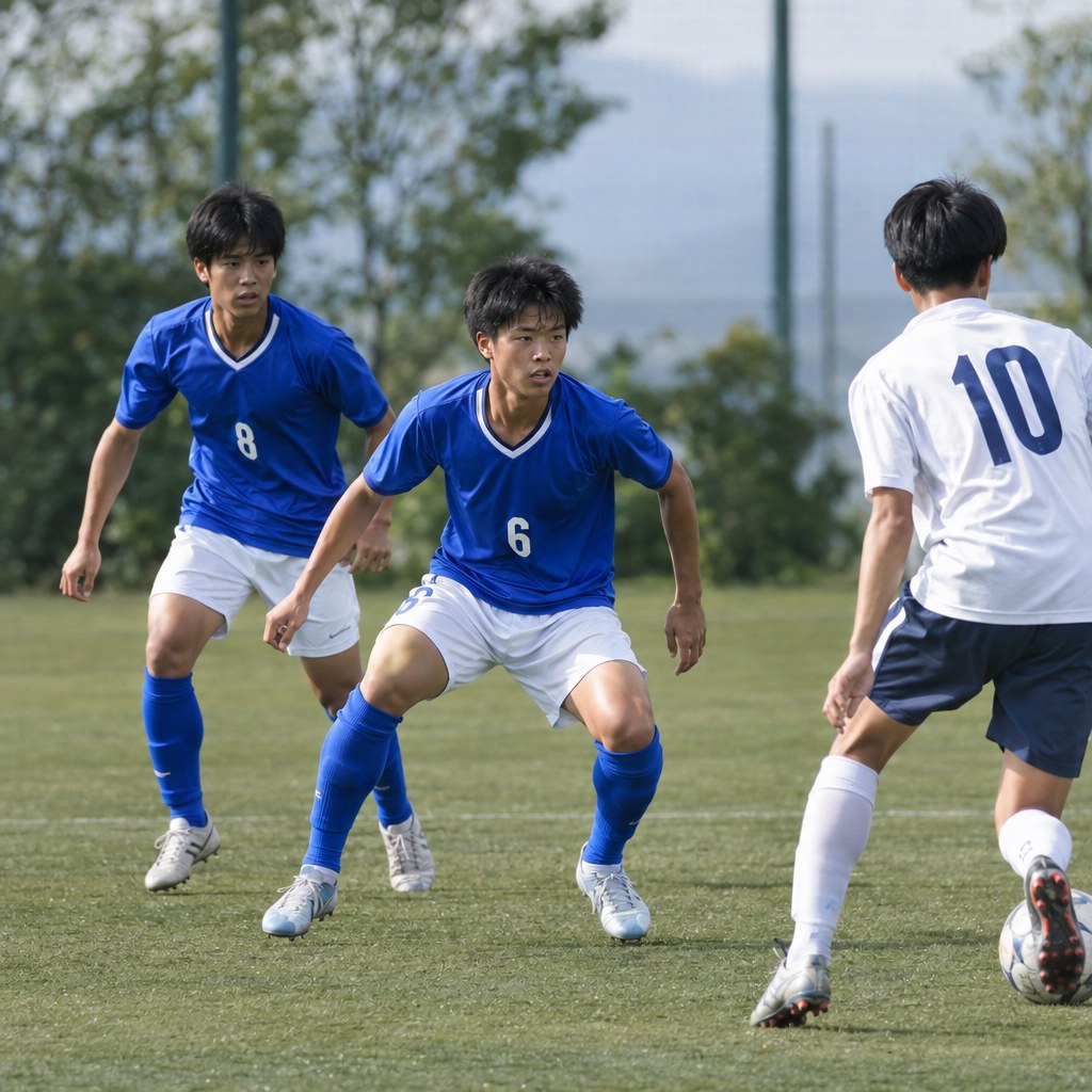 パスコースを切りながら連動して守備するサッカー選手
