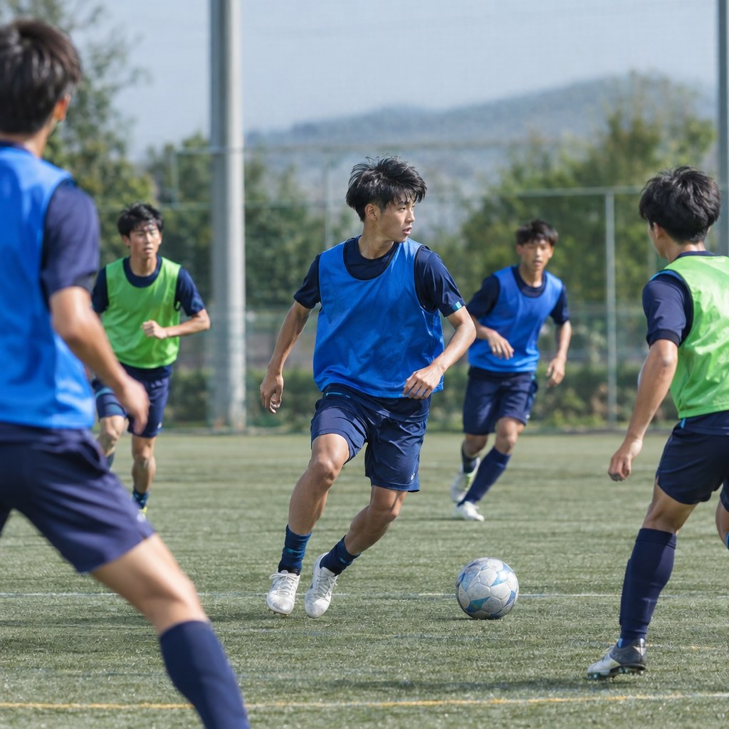 状況に合わせて数メートル立ち位置を動き直すサッカー選手