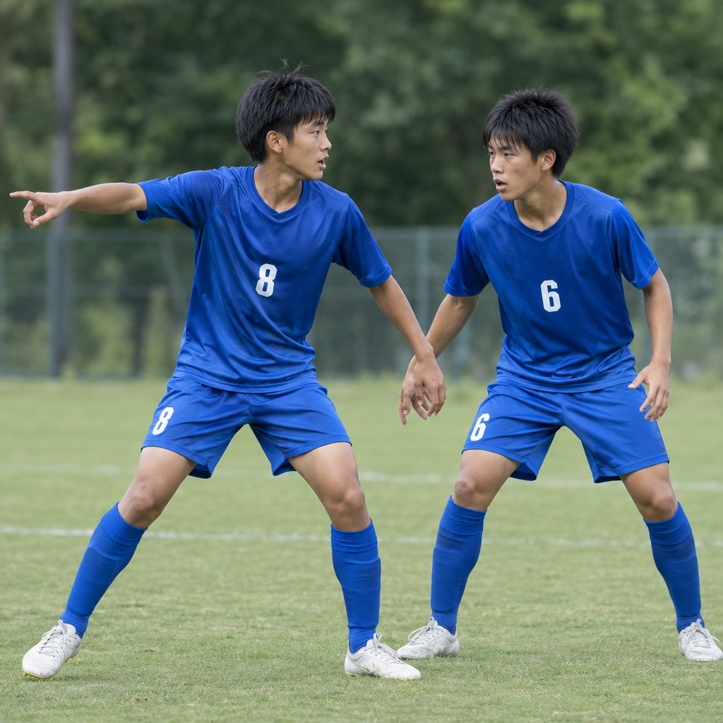 中央を守るため声をかけ合う中盤の選手