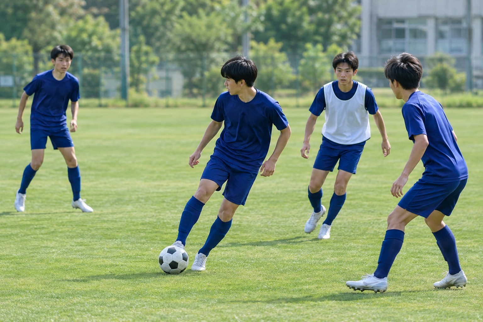 ボールを受けるのが怖い時に相手と出口を確認する高校年代のパス練習