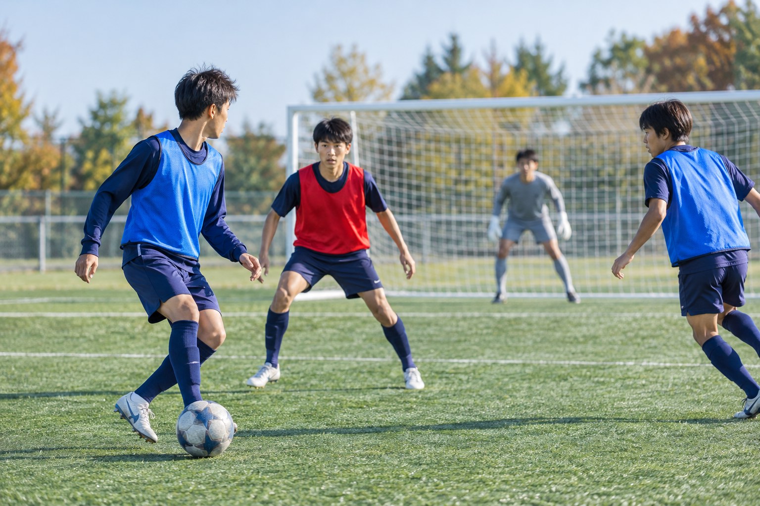 エゴイストの得点意欲を状況に合う判断へつなげるサッカーの攻撃練習イメージ